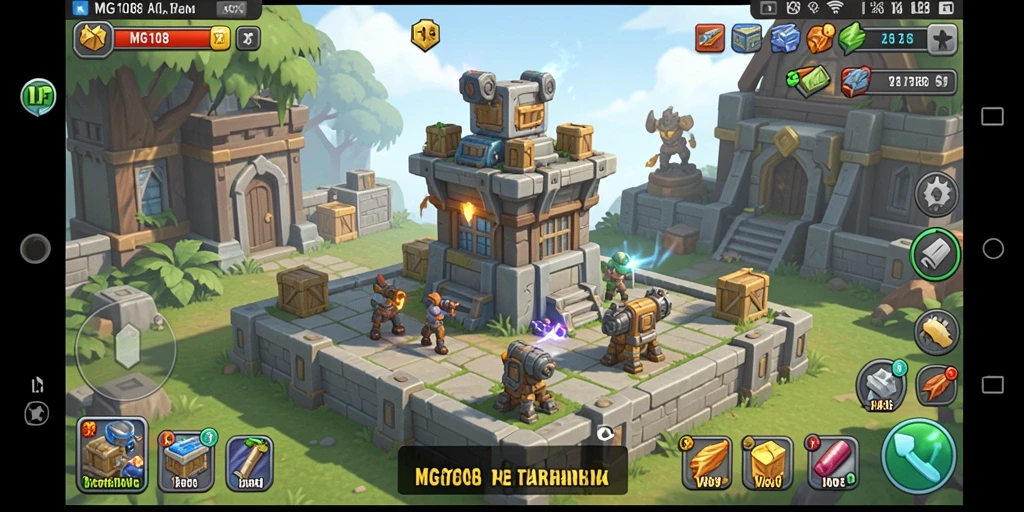 Tangkapan layar MG108 menampilkan aksi seru dalam Tower Defense.