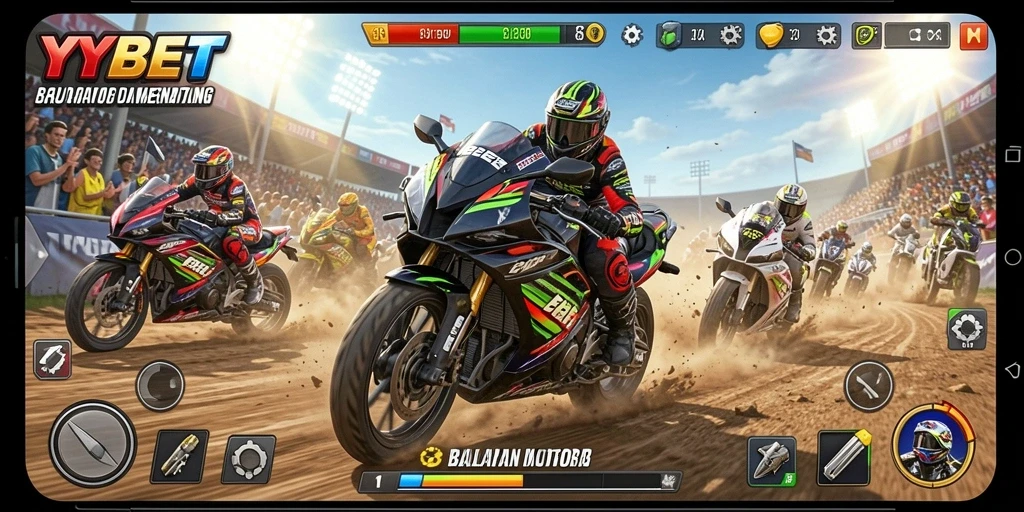 Gameplay seru balapan motor dengan lintasan yang menantang.